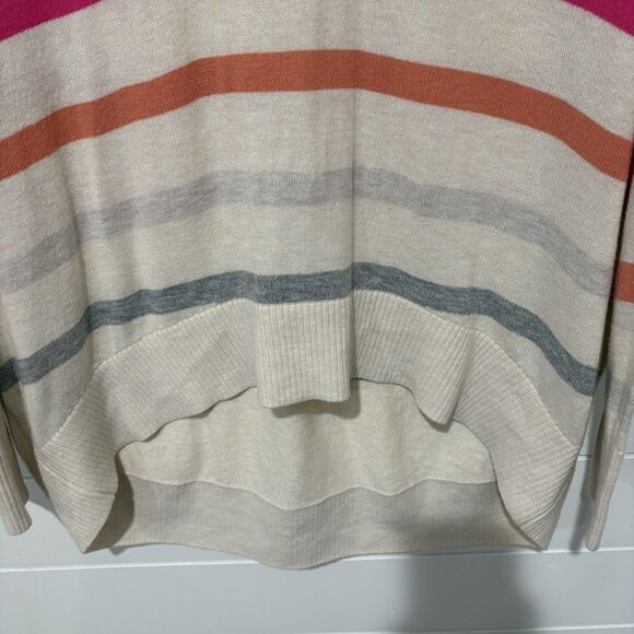 Ann Taylor LOFT | Sweater Pullover V Neck Striped Long Sleeve Pink- Size Large - Picture 3 of 9